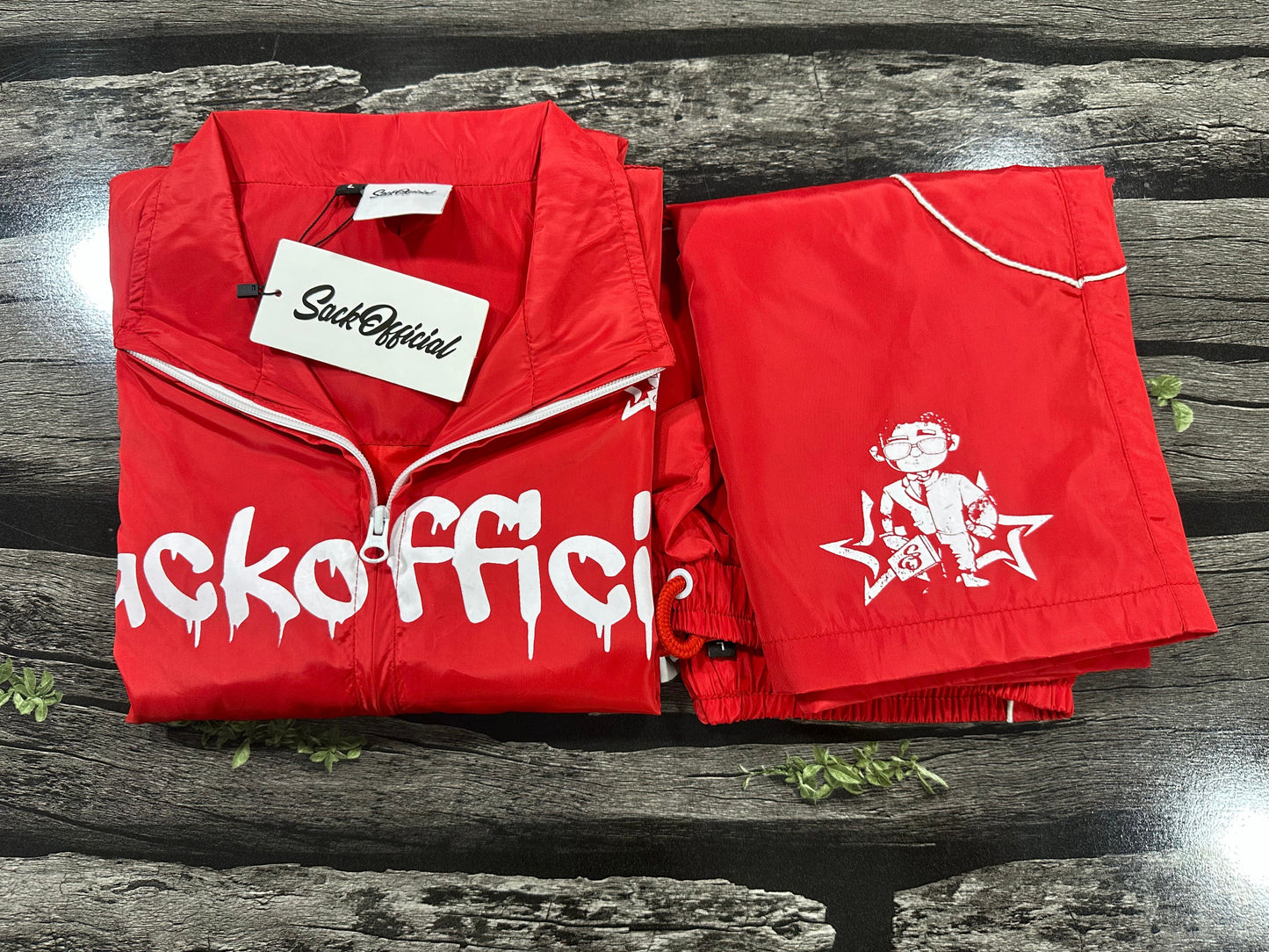 SackOfficial men red retro windbreakers set